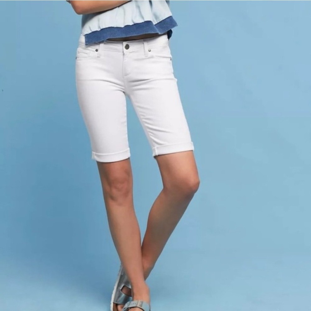 PAIGE Jax Knee Shorts White Denim Cuffed Bermuda Coastal Clean Girl Summer Sz 24